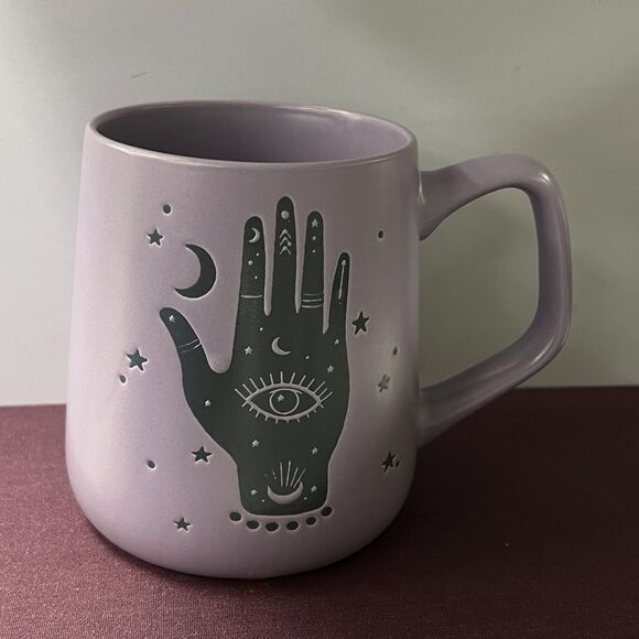Fig and Fern Boho HAMSA HAND Evil Eye Ceramic Coffee Mug Purple - Picture 13 of 13